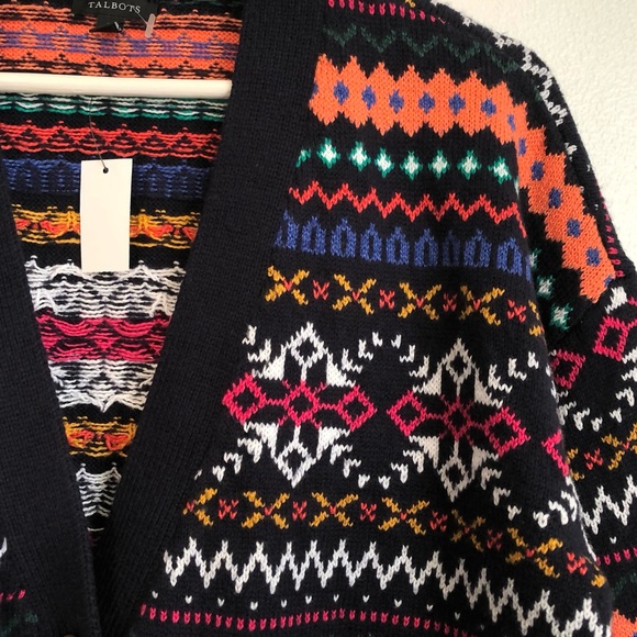 NWT Talbots Colorful Fair Isle Mixed Pattern Cardigan Sweater Size Large - Picture 4 of 13
